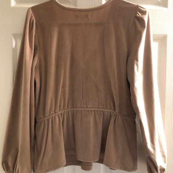 Madewell Sandstone Mauve Pink Soft Corduroy Tie Faux-Wrap Top Size L - Picture 3 of 3